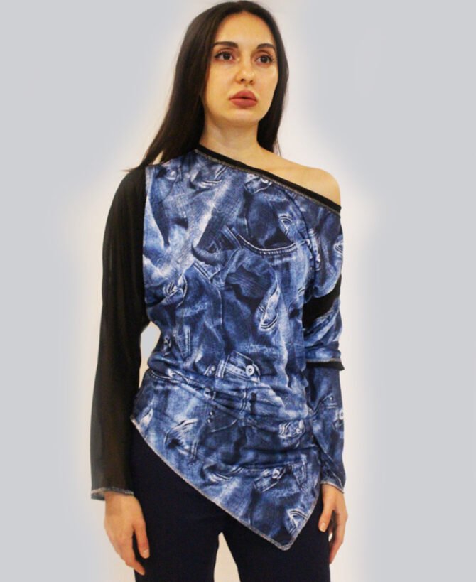 Jeans Print Asymmetrical Top ZN18001