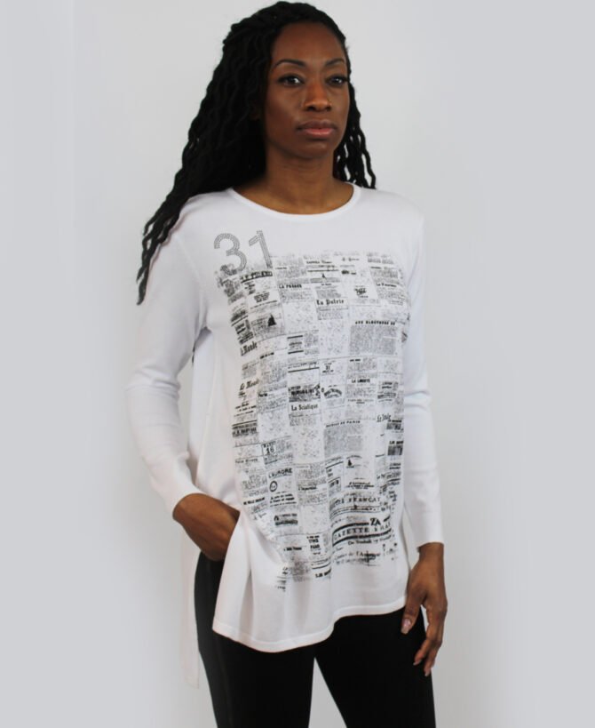 Newspaper print sweater SW-9999