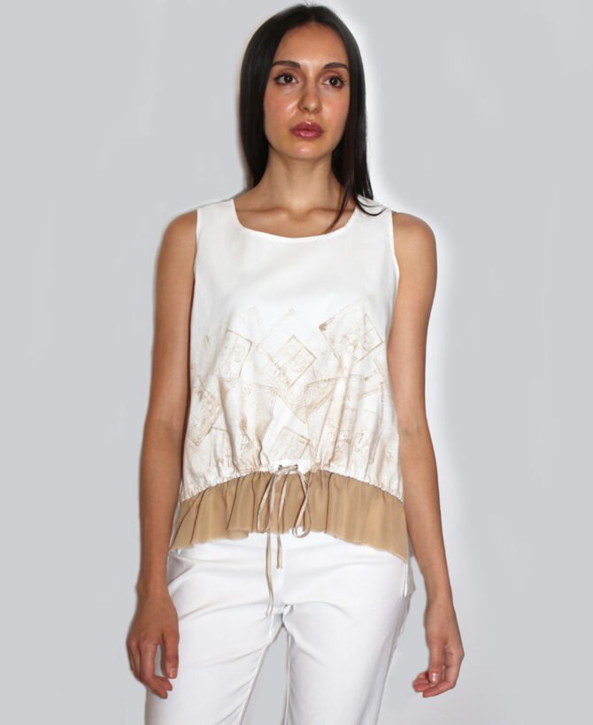 Printed Tank with Gathering and Ruffle – ST-7871