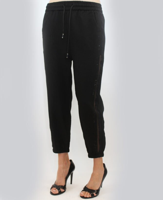 Rhinestone Script Side Mesh Joggers  SP-8820