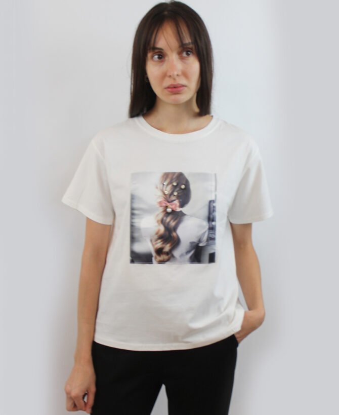 Pearl & Rhinestone Trim Photo Top T-115