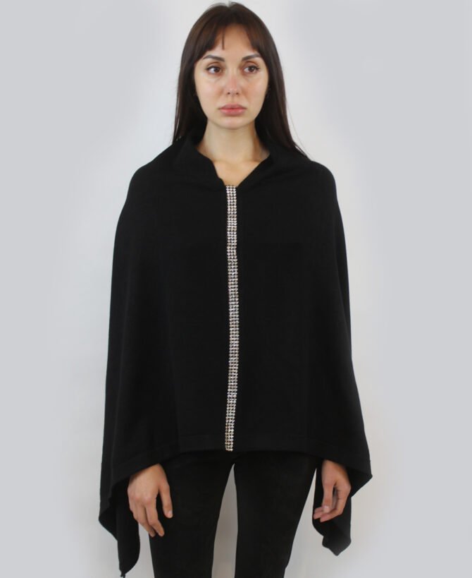 One Shoulder Rhinestone Trim Poncho PO-111