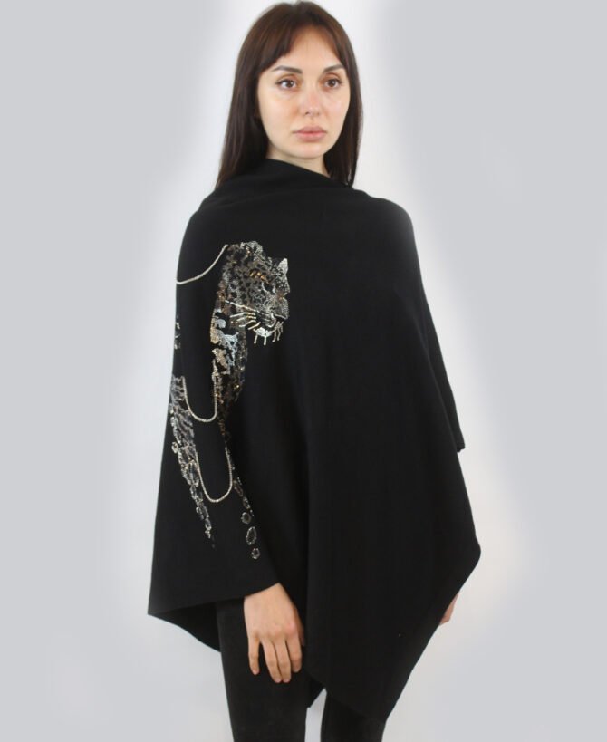 Rhinestone Leopard & Chain Poncho PO-191