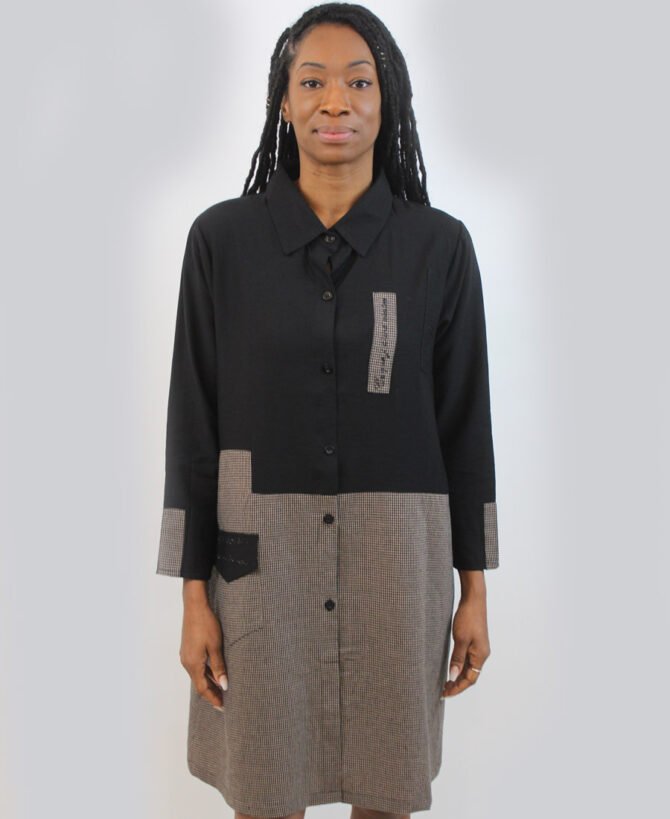 Black and Beige Button Down SL-292