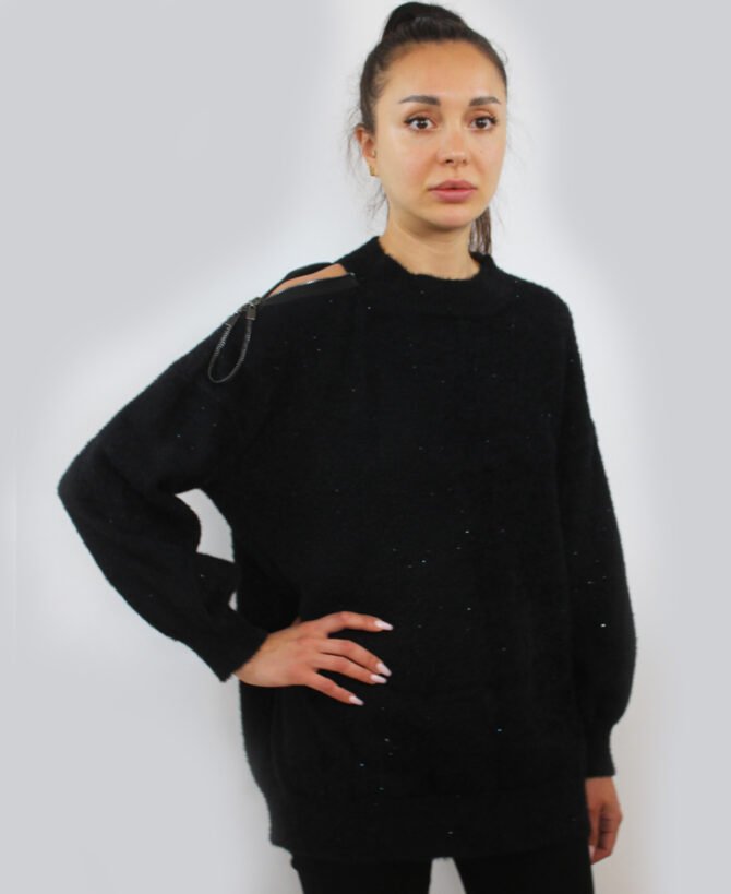One shoulder zipper sweater SL-377