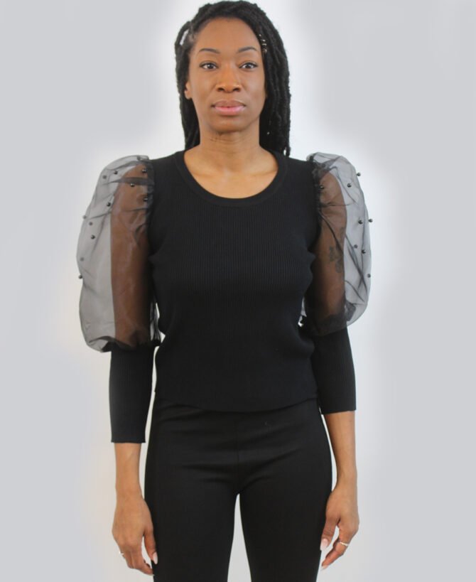 Puff Long Sheer Sleeve Sweater SL-275